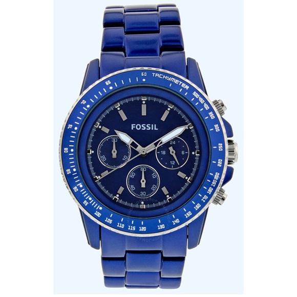 Rare Blue Swiss Made CH2701 Quartz Movement Fossil Men’s Watch original tin box - Picture 1 of 16